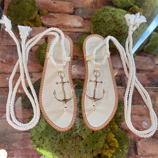 DIOR Anchor Patent Leather Cream Sandals SZ 38 (US 8)