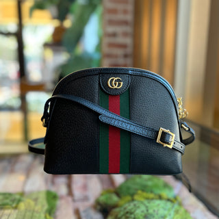 GUCCI Ophidia Dome Small Black Calfskin GG Web Shoulder Bag