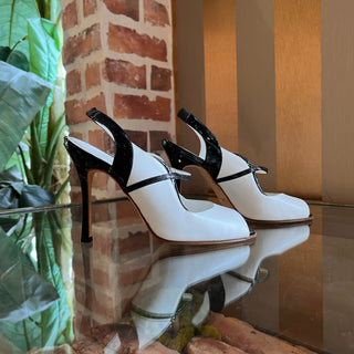 MANOLO BLAHNIK White/Black Slingback Patent Leather Heels SZ 35 (US 5)