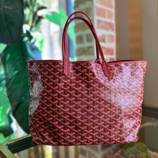 GOYARD Red Chevroches Calfskin & Goyardine Canvas St.Louis PM Tote TS3614