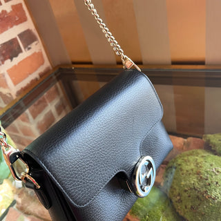 GUCCI Dollar Black Calfskin Interlocking G Crossbody Bag
