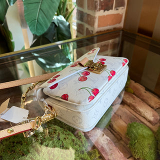 LOUIS VUITTON x Takashi Murakami Monogram Cerises Pochette Métis East West White Shoulder Bag