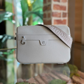 CHRISTIAN LOUBOUTIN Ruisbuddy Gray Grained Calfskin Rubber Messenger Bag