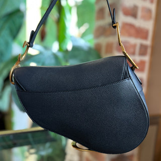 Dior Navy Blue Grained Calfskin Leather Saddle Bag