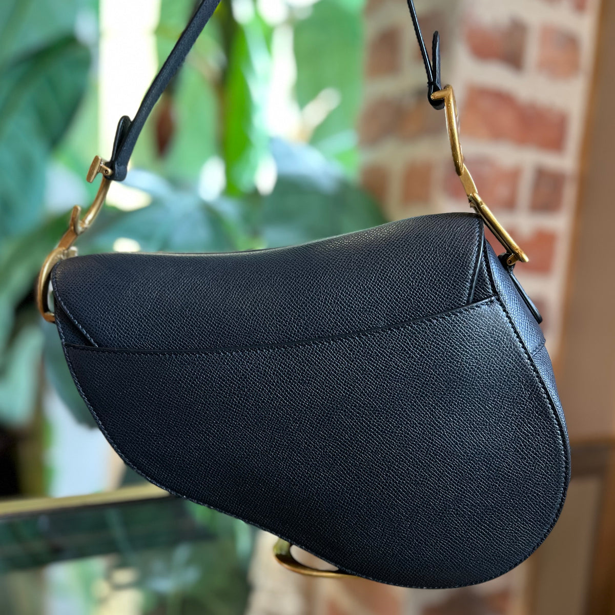 Dior Navy Blue Grained Calfskin Leather Saddle Bag