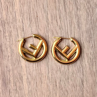 FENDI Gold Metal FF Hoop Earrings
