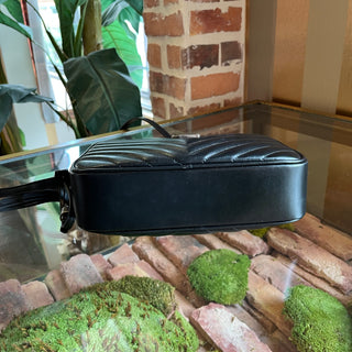 SAINT LAURENT Lou Black Matelassé Monogram Calfskin Leather Camera Bag