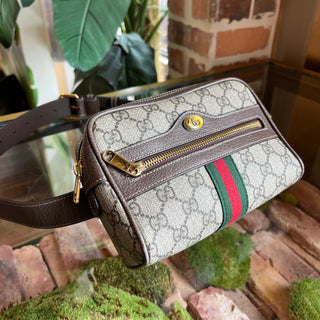 GUCCI Ophidia Beige Ebony GG Supreme Monogram Canvas Belt Bag SZ75/30(2US)