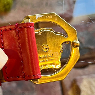 VERSACE Hexagon Medusa Buckle Red Leather Belt 100/4 (SZ XL)