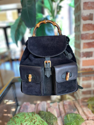 GUCCI Vintage Suede Bamboo Backpack