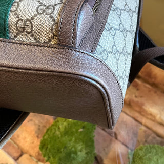 GUCCI Small Ophidia Day Beige Ebony GG Supreme Monogram Canvas New Acero Calfskin Backpack Bag