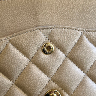 CHANEL Classic Jumbo Double Flap Beige Quilted Caviar Shoulder Bag
