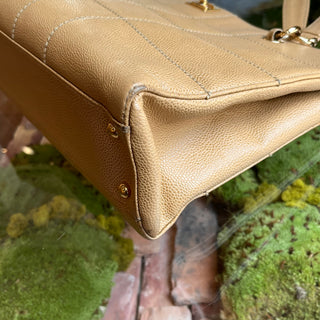 CHANEL Chocolate Bar Beige Caviar Leather Tote Bag