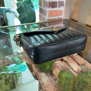 CHANEL Vintage Black Lambskin Leather Crossbody Bag