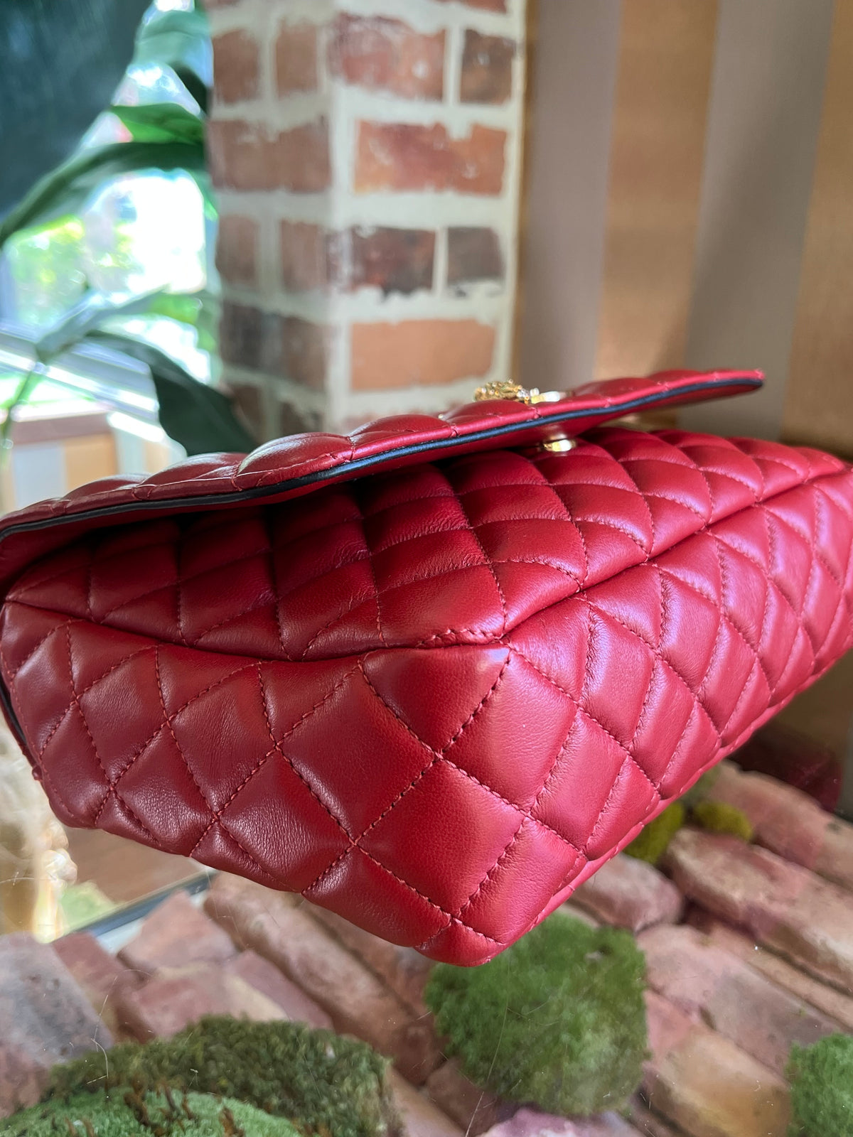 VERSACE Red Quilted Leather Gold Medusa Head Flap crossbody Bag