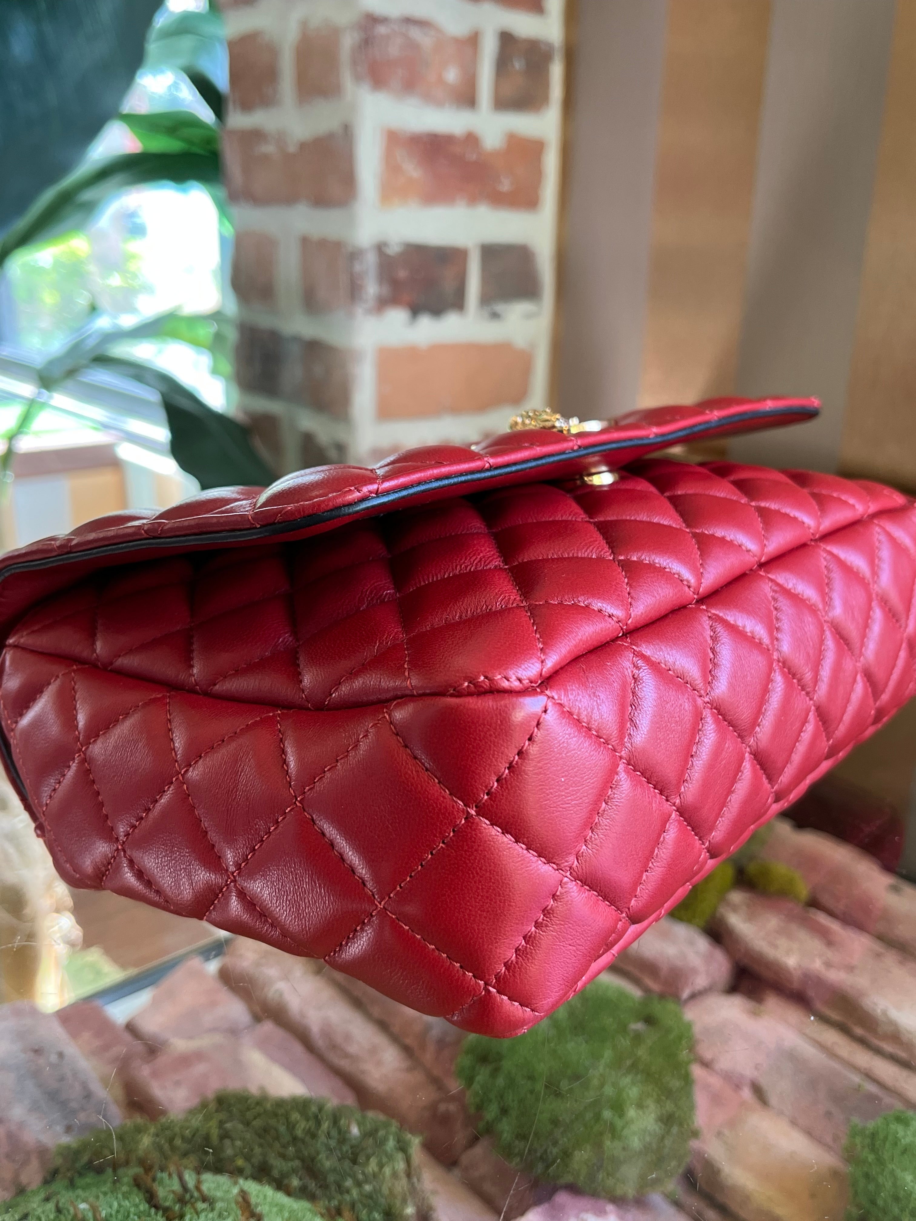 NEW Versace Red Medusa Head Quilted Leather Wallet on Chain