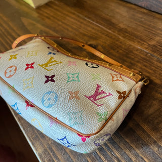LOUIS VUITTON Takashi Murakami Pochette Accessories White Monogram Multicolor Shoulder Bag