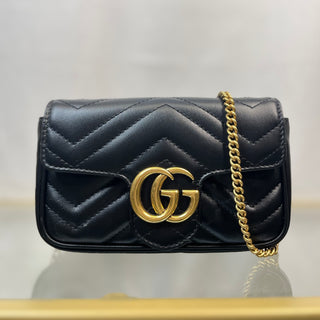 GUCCI Marmont Super Mini Black Matelasse Chevron Leather Crossbody Bag