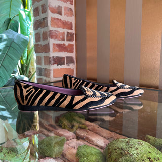 FERRAGAMO Zebra Stripe Horse Hair Nappa Leather Flats SZ 8