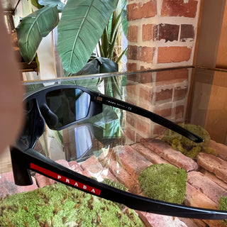 PRADA SPS08W Black Sport Matte Acetate Wrap Sunglasses