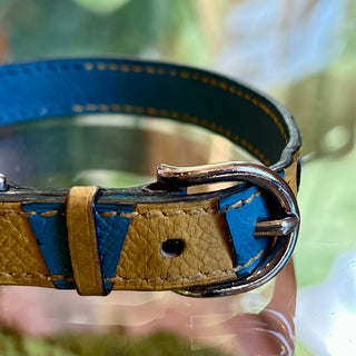 HERMES Blue Jean Jaune Sable Epsom Leather Dog Collar