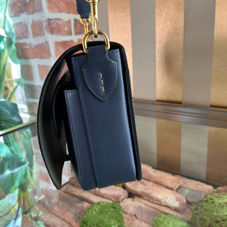 BURBERRY Bridle Square Large Navy Leather Shoulder Bag