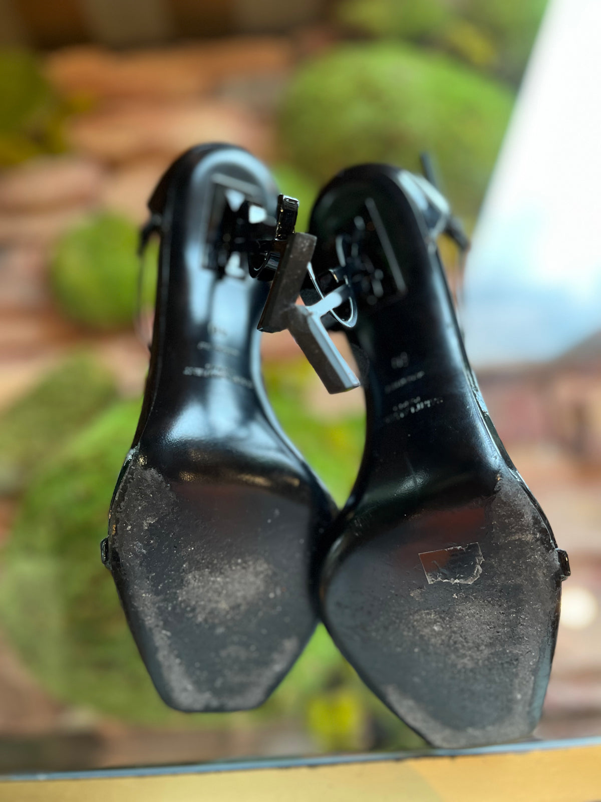 SAINT LAURENT Black Patent Leather Opyum Sandals SZ40