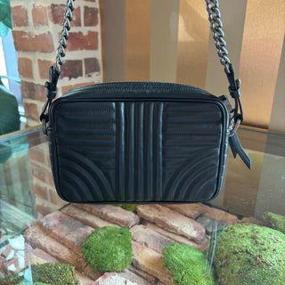 PRADA Black Leather Crystal Stud Crossbody