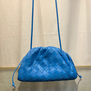 BOTTEGA VENETA The Mini Pouch  Blue Nappa Intrecciato Crossbody Bag