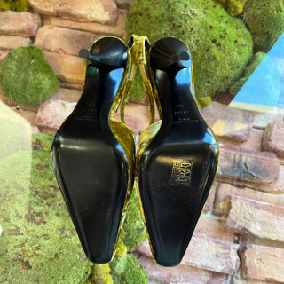 SAINT LAURENT Blade 90 Senape Velvet Slingback Heels SZ38(8US)