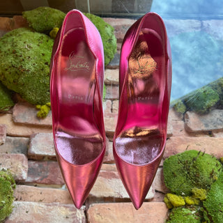 LOUBOUTIN Hot Chick Pink Metallic Leather Heels SZ 38.5 (US 8.5)
