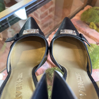 GIVENCHY Black Leather Heels with Silver Clasp SZ 39