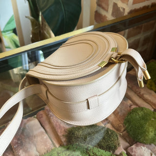 CHLOE Marcie Mini Beige Grained Calfskin Crossbody