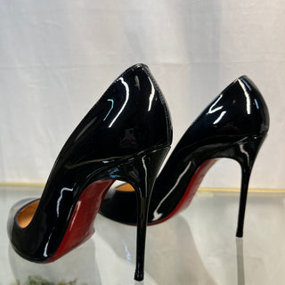 CHRISTIAN LOUBOUTIN Carnielle Black Patent Leather Heels SZ37 1/2