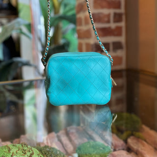CHANEL Camera Case Turquoise Enamel Stitched Calfskin CC Crossbody