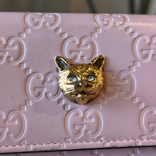 GUCCI Pink Guccissima Leather Continental Cat Head Flap Wallet