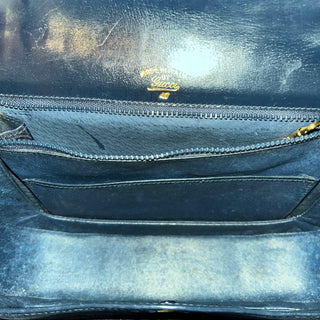 GUCCI Vintage Bamboo 1947 Navy Blue Leather Top Handle Bag