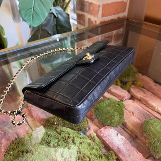 CHANEL East West Chocolate Bar Flap Black Lambskin Shoulder Bag