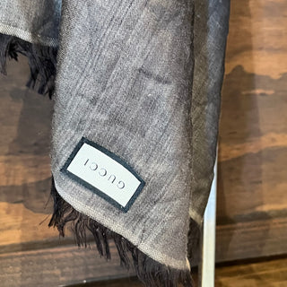 GUCCI Dark Gray Metallic GG Monogram Silk & Wool Blend Scarf Shawl