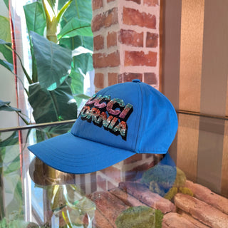 GUCCI Blue Cotton California Sequin Embellished Hat SZM/58CM