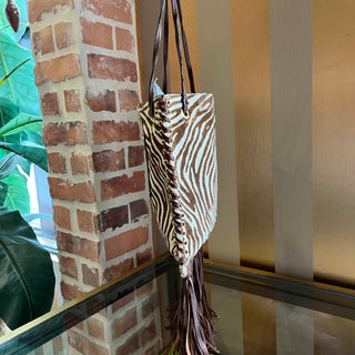 PRADA Zebra Brown Pony Hair Fringe Crossbody