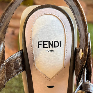 FENDI FF Brown Coated Canvas Zucca Wedges SZ 34 (US 4)