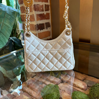 CHANEL White Shiny Crumpled Wavy CC Hobo Small