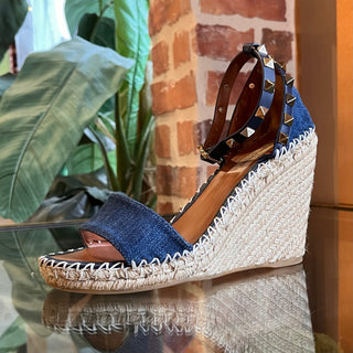 VALENTINO Denim Espadrille Rockstud Wedges SZ36(6US)
