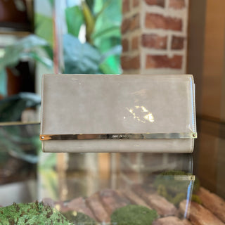 JIMMY CHOO Milla Beige Patent Leather Clutch