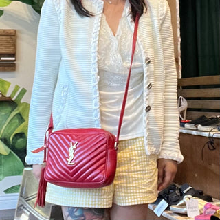 SAINT LAURENT Lou Camera Red Chevron Quilted Crossbody Bag