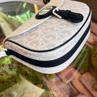 DIOR Bobby Medium White Blue Calfskin Perforated Shoulder Bag