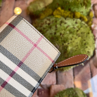 BURBERRY Compact Small Beige Check Canvas Wallet