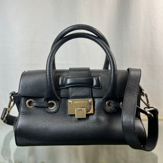 JIMMY CHOO Rosalie Black Grainy Calfskin Leather Satchel Bag