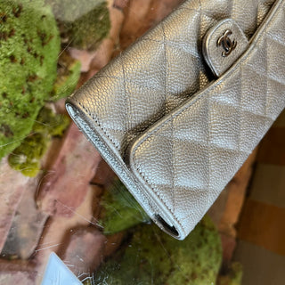 CHANEL Classic Silver Metallic Quilted Flap Wallet